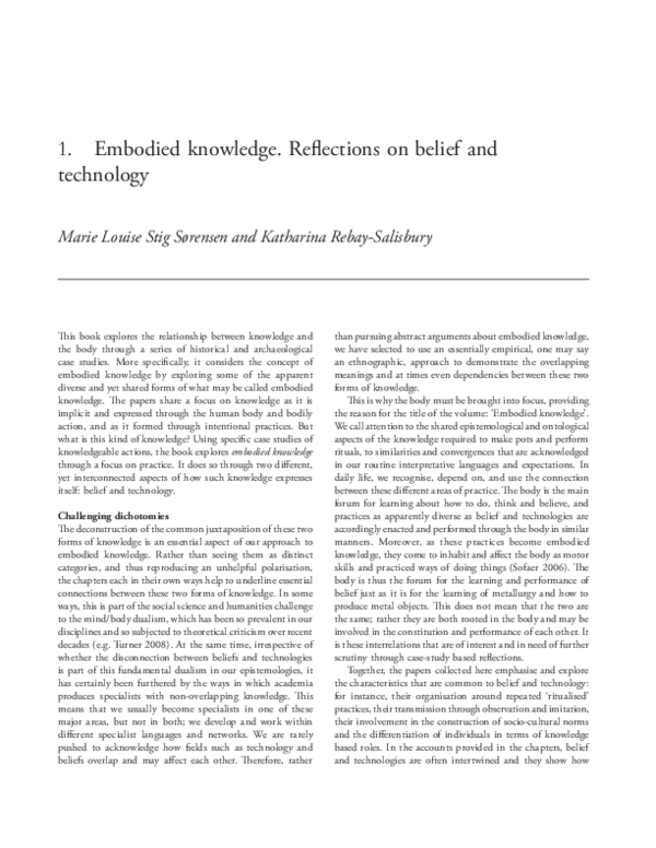 (PDF) Embodied Knowledge. Reflections on Belief and Technology