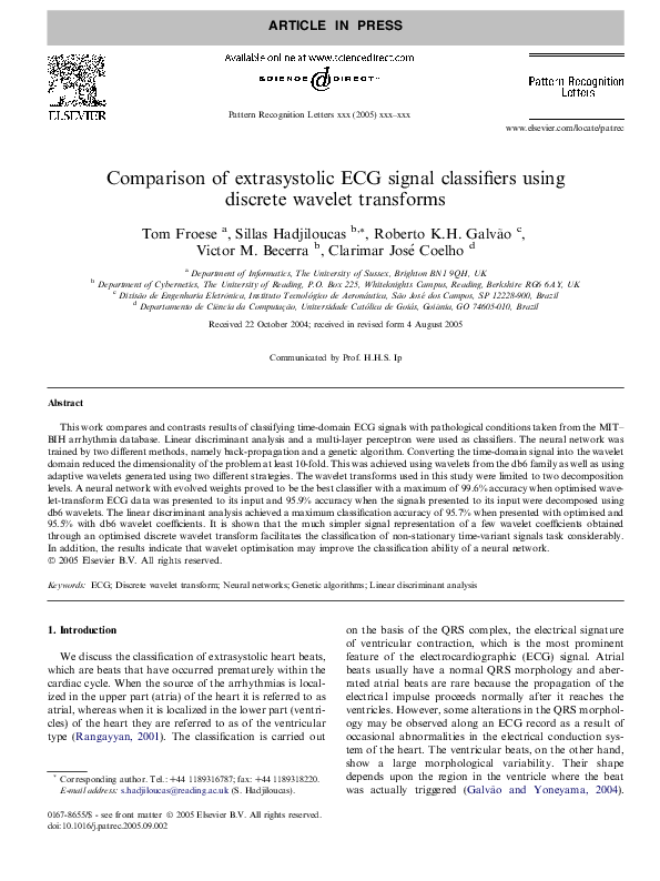 (PDF) Comparison of extrasystolic ECG signal classifiers using discrete ...