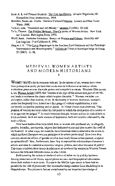 "Medieval women artists and modern historians," Medieval Feminist Forum, Vol. 12 (1991).