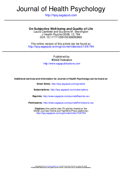 (PDF) Quality of Life and Wellbeing