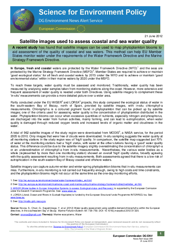 (PDF) Satellite images used to assess coastal and sea water quality
