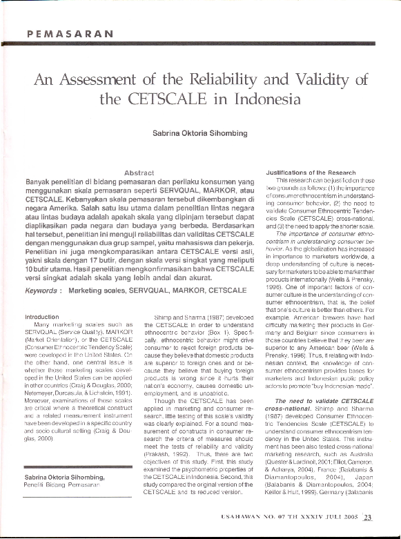 (PDF) An Assessment of the Reliability and Validity of the CETSCALE in ...