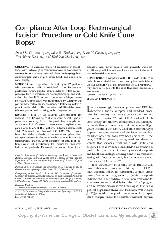 (PDF) Compliance after loop electrosurgical excision procedure or cold knife cone biopsy