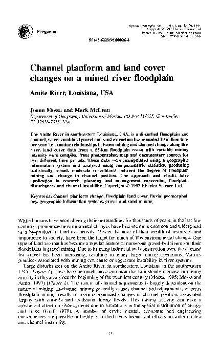 (PDF) Channel planform and land cover changes on a mined river ...