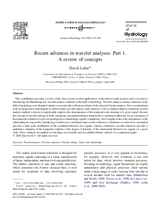 (PDF) Recent advances in wavelet analyses: Part 1. A review of concepts