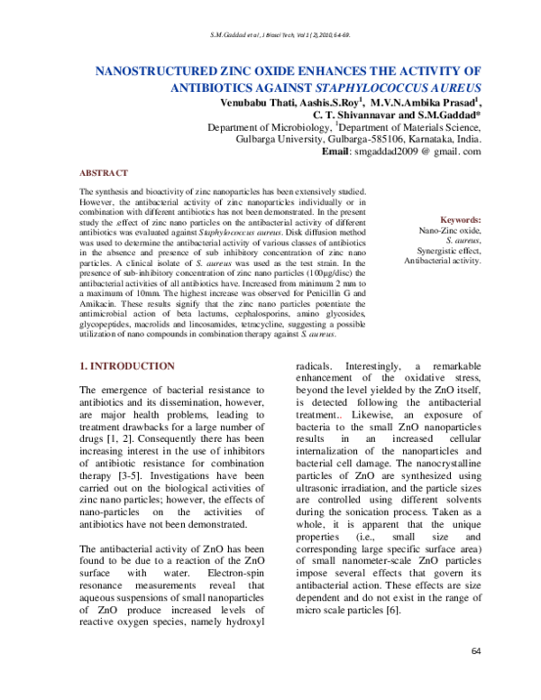 (PDF) Nanostructured zinc oxide enhances the activity of antibiotics ...
