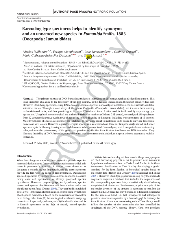 (PDF) Barcoding type specimens helps to identify synonyms and an