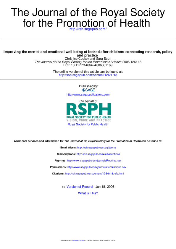 (PDF) Improving the mental and emotional well-being of looked after ...