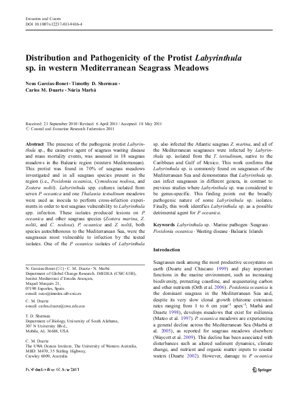 (PDF) Distribution And Pathogenicity of the Protist Labyrinthula Sp. In ...