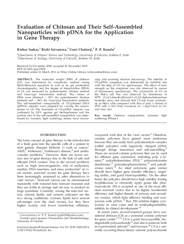 (PDF) Evaluation of chitosan and their self‐assembled nanoparticles ...