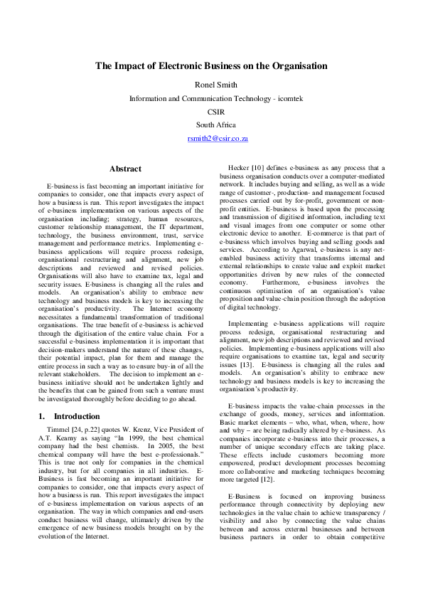 PDF) The Impact of Electronic Business on the Organisation | Ronel