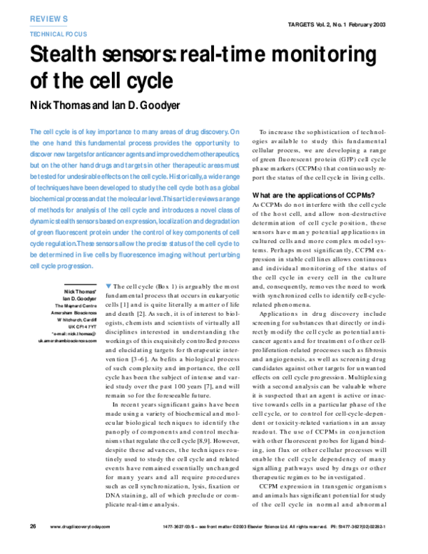 (PDF) Stealth sensors: real-time monitoring of the cell cycle