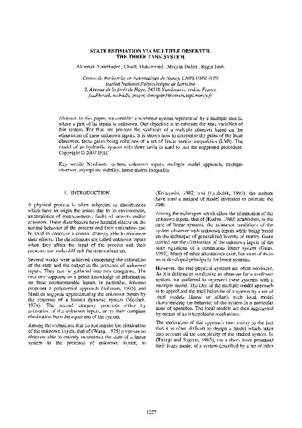 (PDF) State estimation via multiple observer with unknown inputs ...