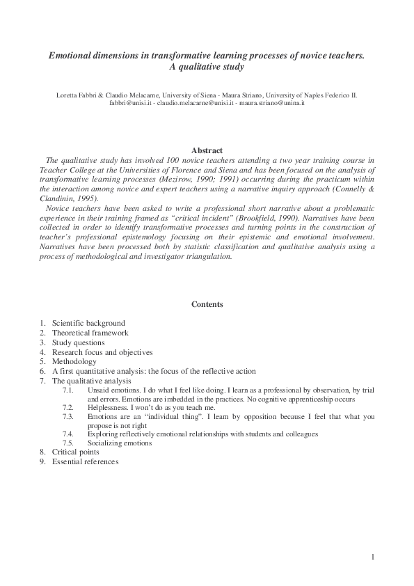 (PDF) Emotional dimensions in transformative learning processes of ...