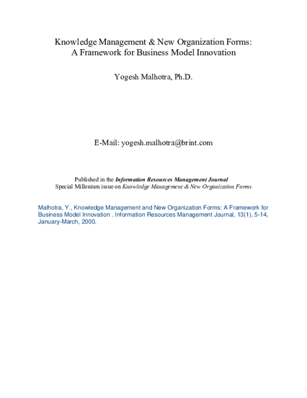 (PDF) Knowledge management and business model innovation