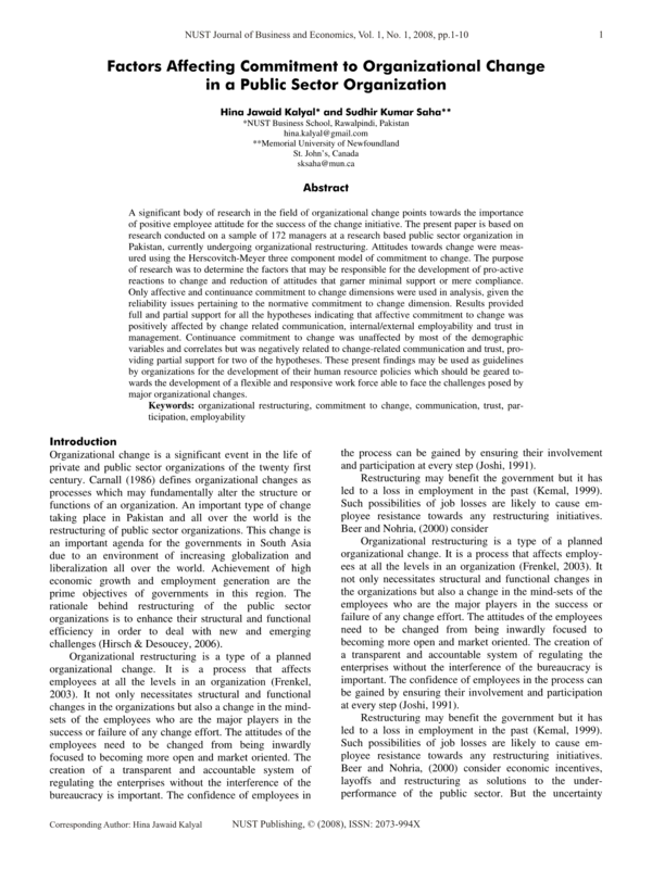 (PDF) Factors Affecting Commitment to Organizational Change in a Public ...