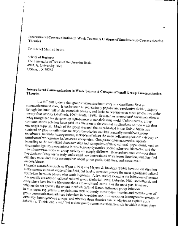  pdf intercultural communication in work teams a critique of small