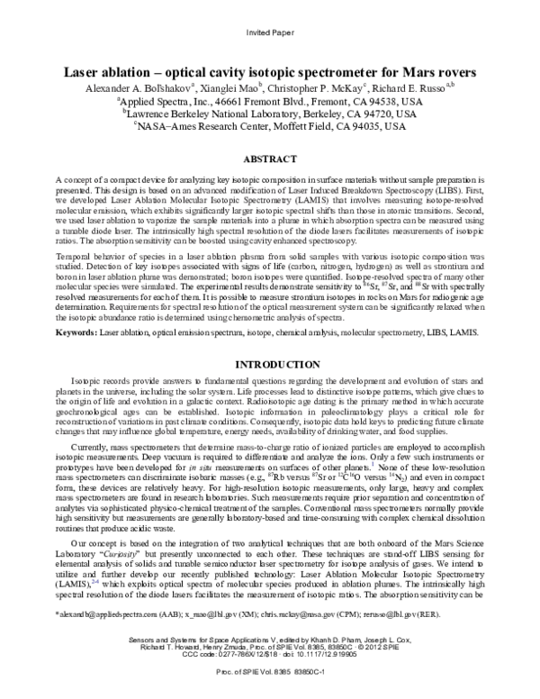 (PDF) Laser ablation – optical cavity isotopic spectrometer for Mars rovers