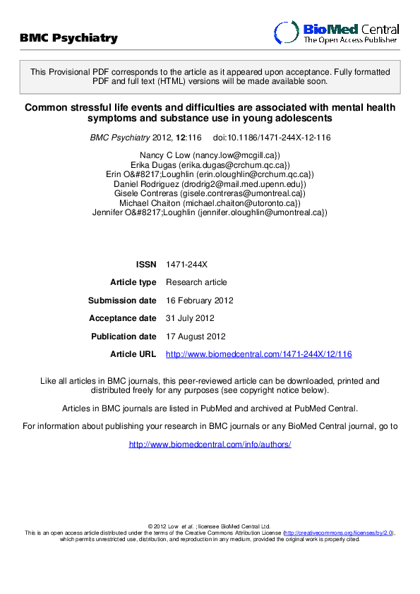 (PDF) Common stressful life events and difficulties are associated with ...