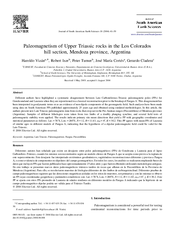 (PDF) Paleomagnetism of Upper Triassic rocks in the Los Colorados hill ...