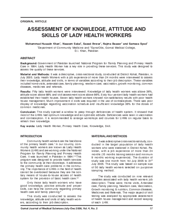 (PDF) Assessment of the Knowledge, Attitudes and Skills of Lady Health ...
