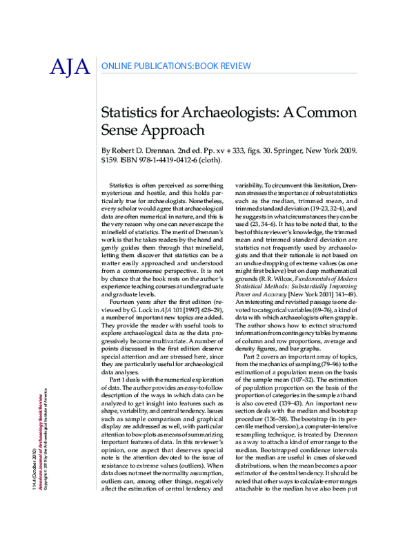 PDF) Review: R. D. Drennan, Statistics for Archaeologists. A 