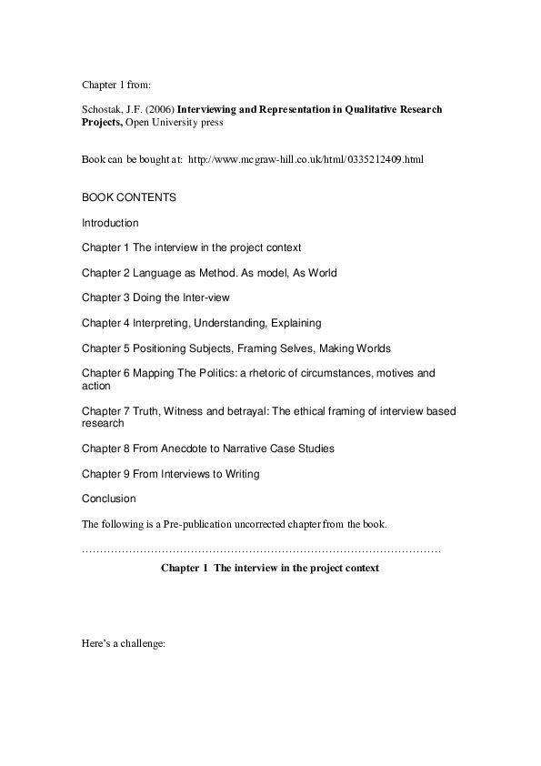 (DOC) The interview in the project context - a book chapter (inter-view ...
