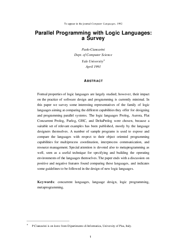 (PDF) Parallel programming with logic languages: A survey