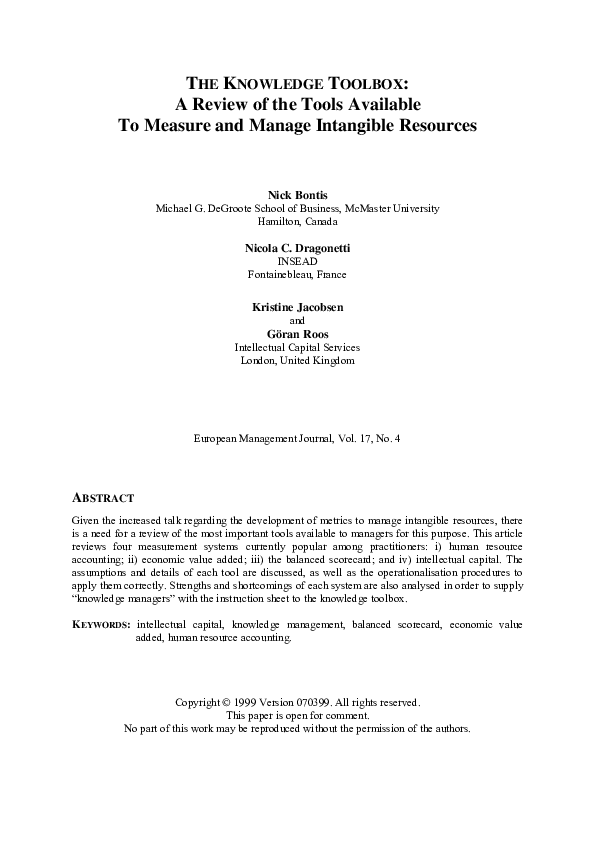 (PDF) The knowledge toolbox A review of the tools available to