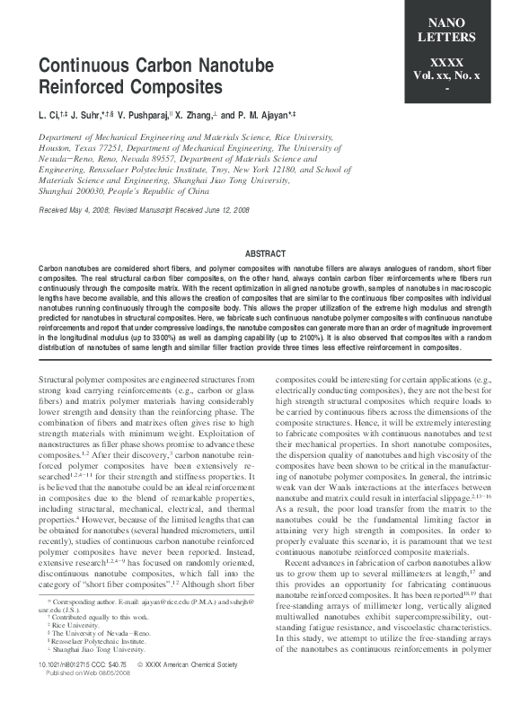 (PDF) Continuous carbon nanotube reinforced composites