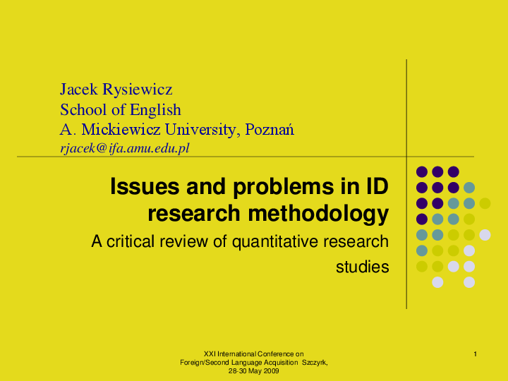  ppt issues and problems in individual differences research methodology 