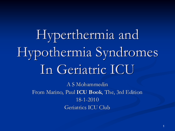 (PPT) Hyperthermia and Hypothermia Syndromes In Geriatric ICU