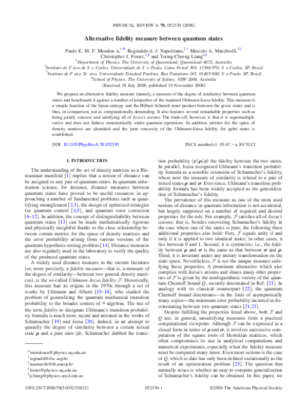 (PDF) Alternative Fidelity Measure Between Quantum States