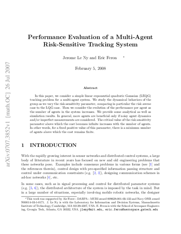 (PDF) Performance evaluation of a multi-agent risk-sensitive tracking ...