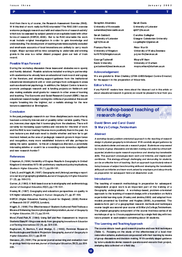 (PDF) Workshop-based teaching of research design
