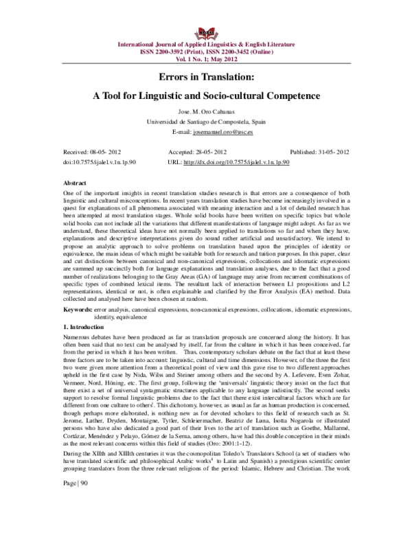 First page of “Errors in Translation: A Tool for Linguistic and Socio-cultural Competence”
