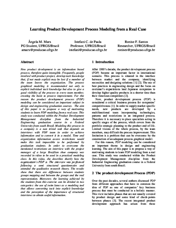 (PDF) LEARNING PRODUCT DEVELOPMENT PROCESS MODELING FROM A REAL SCALE CASE
