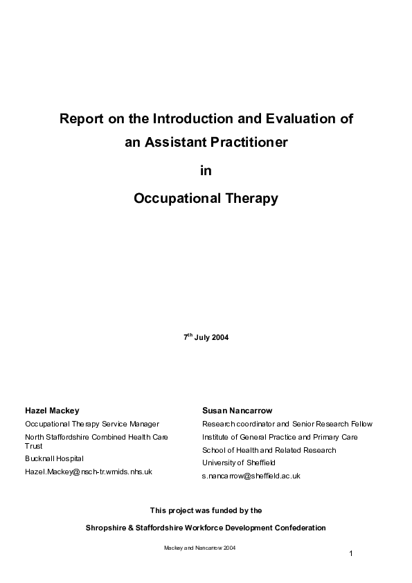 (PDF) The evaluation of an occupational therapy assistant practitioner