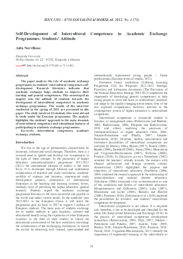 (PDF) Self-Development of Intercultural Competence in Academic Exchange ...
