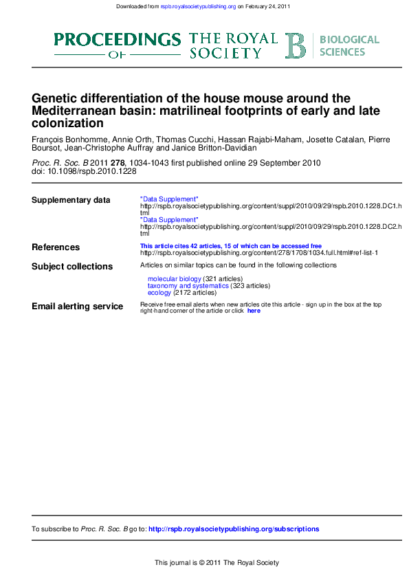 (PDF) Genetic differentiation of the house mouse around the ...
