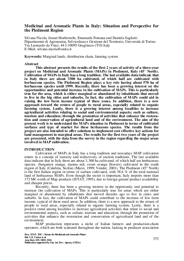 (PDF) Medicinal and Aromatic Plants in Italy situation and perspective