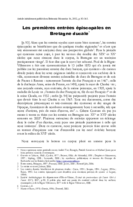 Les premières entrées épiscopales en Bretagne ducale