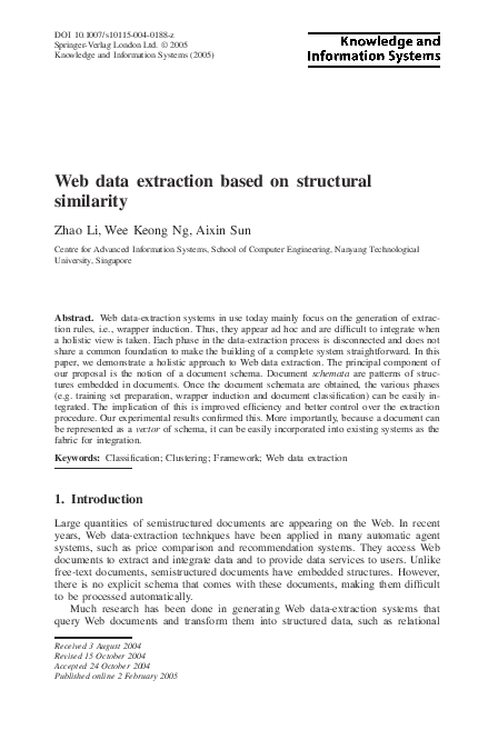 (PDF) Web data extraction based on structural similarity
