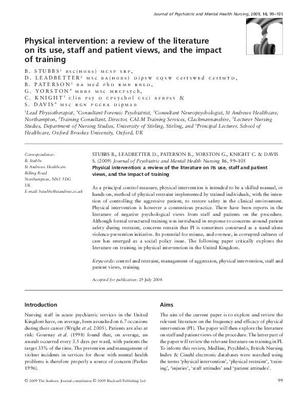 (PDF) Physical intervention: a review of the literature on its use ...