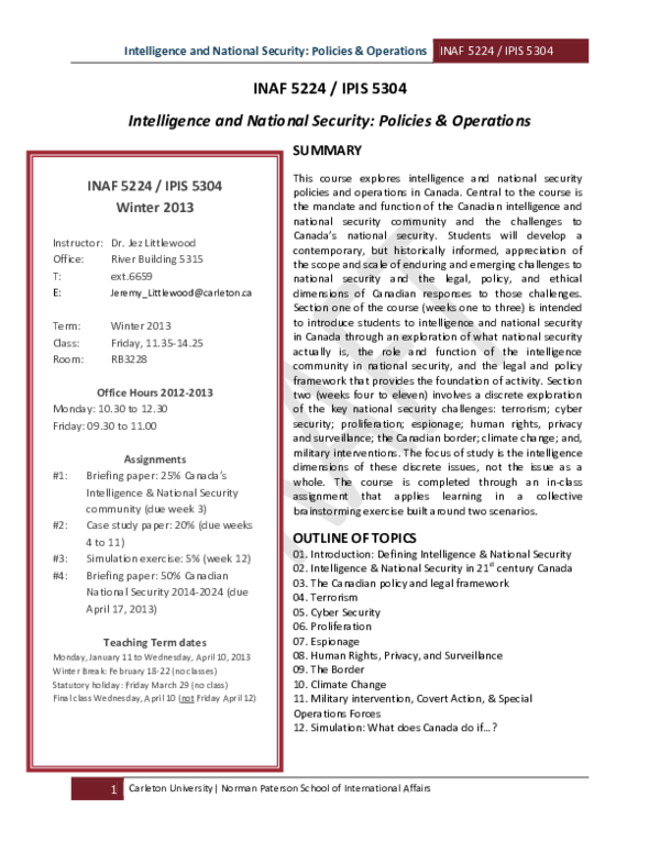 (PDF) Intelligence and National Security