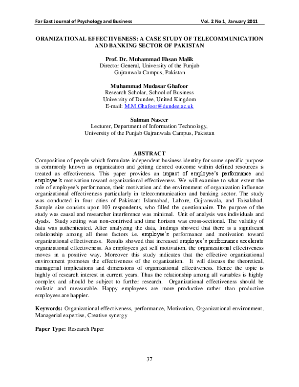 (PDF) organizational Effectiveness A case study of