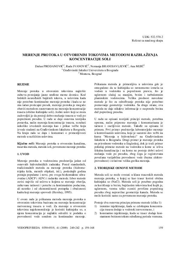 (PDF) Streamflow measurement by salinity dilution method Ana Mijic