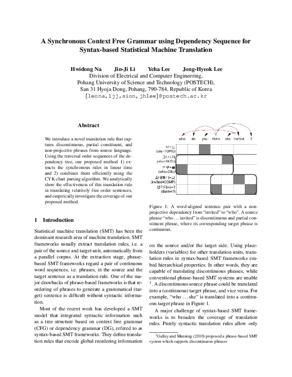 (PDF) A synchronous context free grammar using dependency sequence for ...