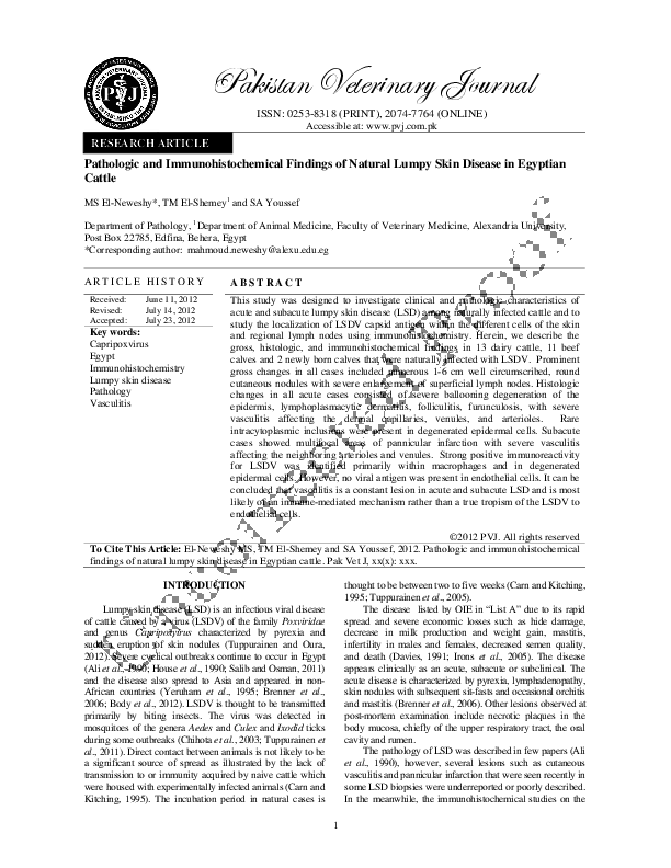 (PDF) Pathologic and Immunohistochemical Findings of Natural Lumpy Skin ...