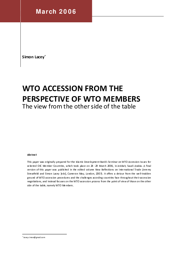 (PDF) WTO Accession from the Perspective of WTO Members